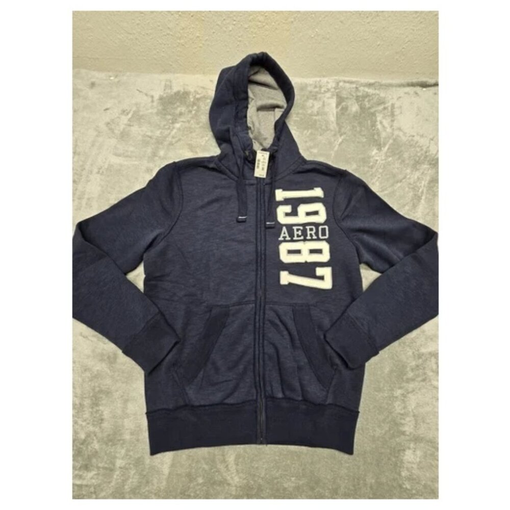 Aeropostale Zip-Up Hoodie Mens‎ Medium Blue Front Logo NWT